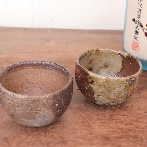 備前焼のぐい呑み3個(3人の作家) 美術品・アンティーク