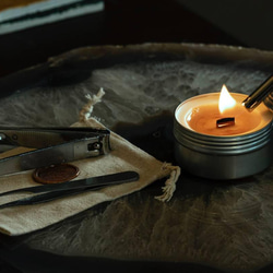 【wood stove】木芯精油キャンドル (S)/選べる巾着袋付き 1枚目の画像