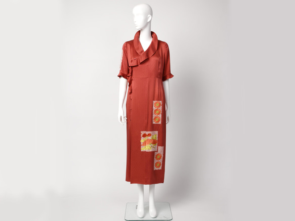 【希 NOZOMI】着物地（きもの地）オリジナルドレス　11号　1点物　正絹 2枚目の画像