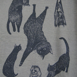 ※２種類【シルク印刷】黒猫とコウモリとタヌキ：女子S〜Mサイズ（150〜160cm対応サイズ）水色・グレー 6枚目の画像
