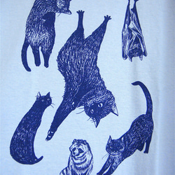 ※２種類【シルク印刷】黒猫とコウモリとタヌキ：女子S〜Mサイズ（150〜160cm対応サイズ）水色・グレー 5枚目の画像