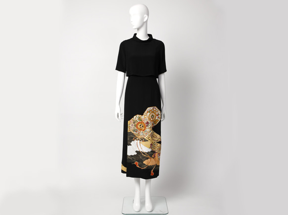 【希 NOZOMI】着物地（きもの地）オリジナルドレス　9号　1点物　正絹 2枚目の画像