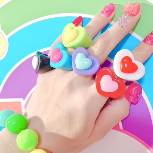  ハート型ぬいぐるみ リング付き*3 ドキドキハートリング 指輪・リング がちゃがちゃおもちゃワールド