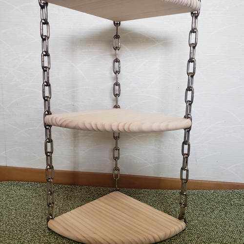 鎖が立ってる？コーナーラック三段 ステンレスチェーン×木 棚