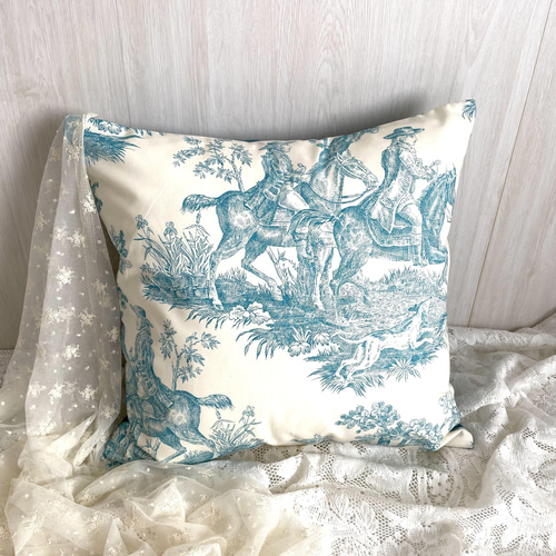 ☆GWセール！☆ フランス製輸入生地 トワルドジュイ ターコイズブルー