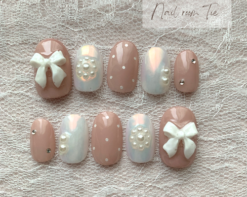 くすみピンクのリボンネイル ネイルチップ（つけ爪） Nail room