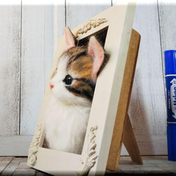 羊毛フェルト　猫　額縁入り子猫ちゃん　三毛猫　ねこ　ネコ　猫フィギュア 8枚目の画像