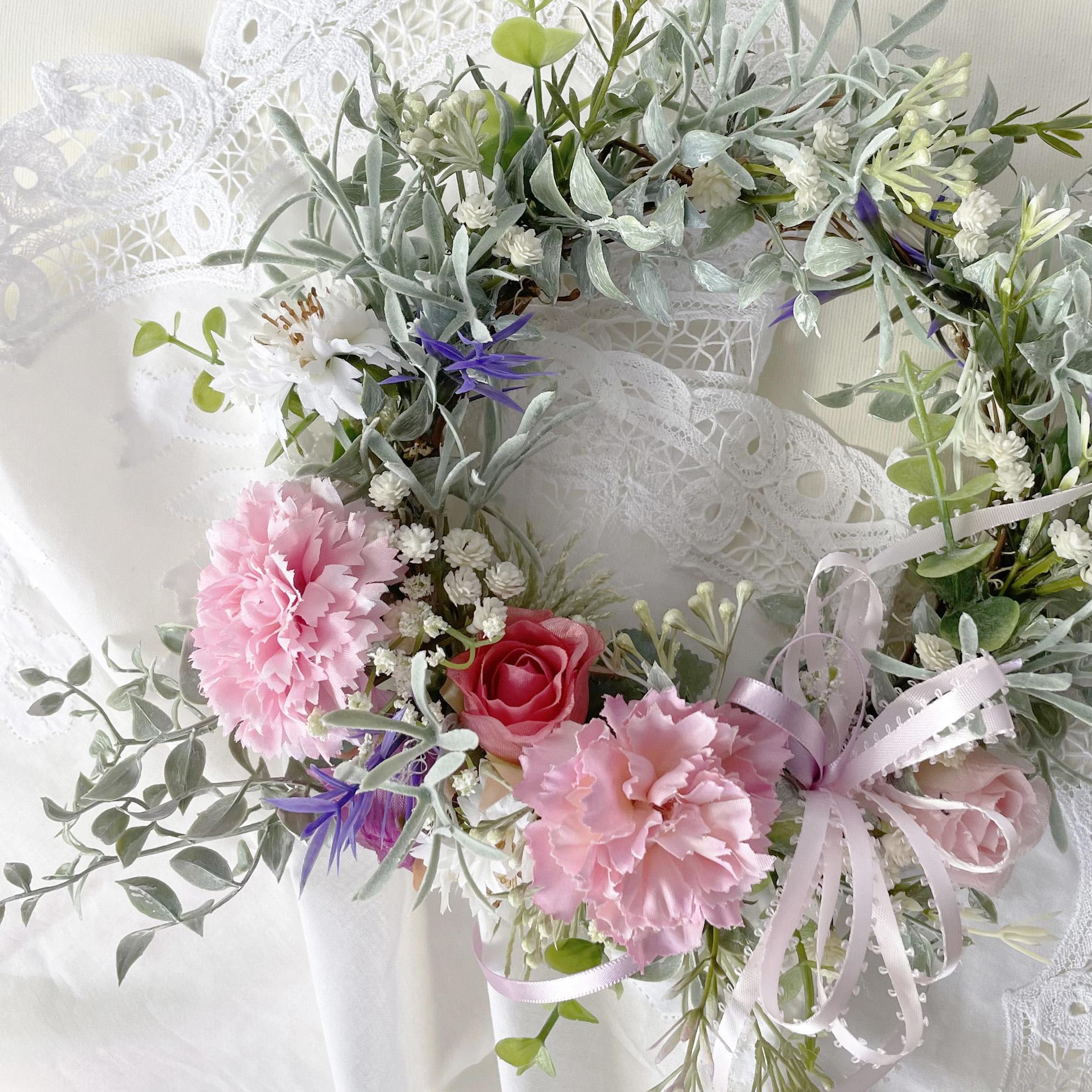 母の日フラワー  カーネーションと薔薇の母の日リース     mowr-12