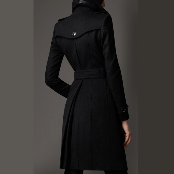 羊革ストラップ付きウールトレンチコート Woolen Trench Long Coat Leather Straps 2枚目の画像