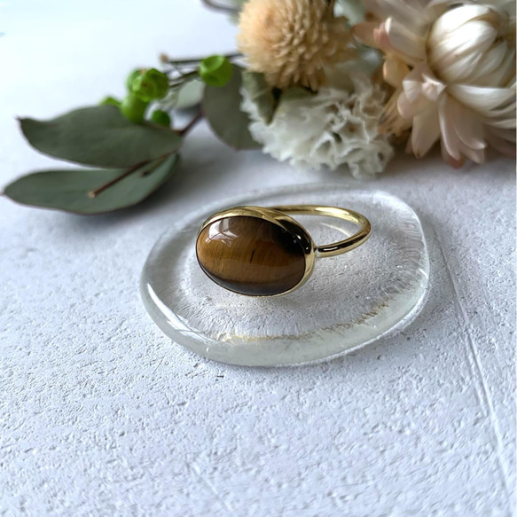 【受注制作】タイガーアイ　リング（真鍮•シルバー） 3枚目の画像