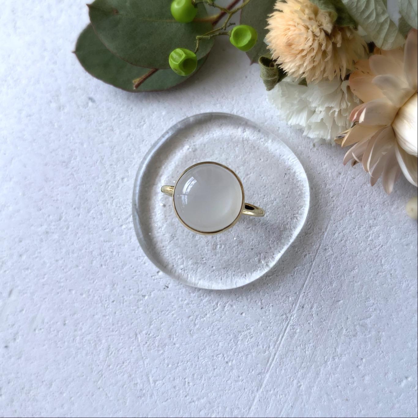 【受注制作】まるまる　ホワイトムーンストーン リング（真鍮・シルバー）