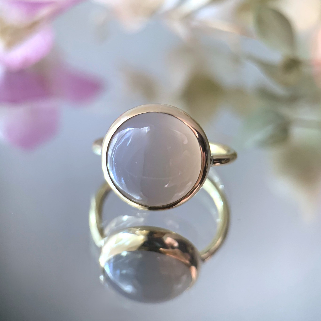 【受注制作】まるまる　グレーオニキス  リング（真鍮・シルバー）