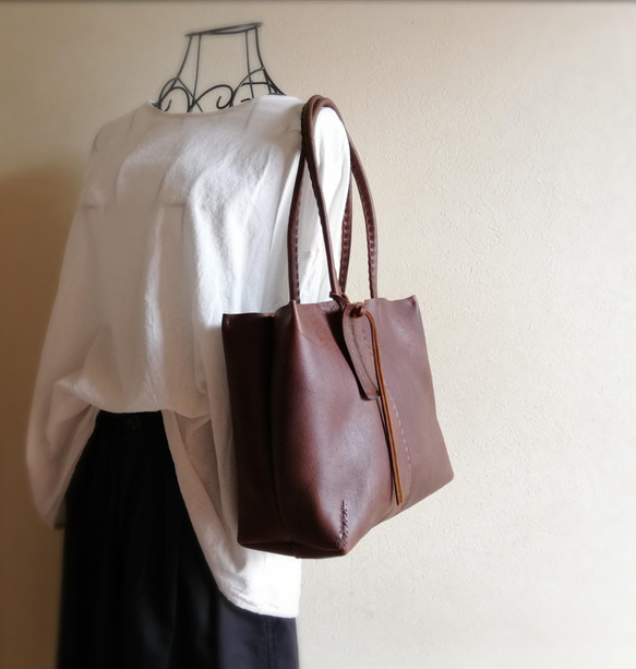 ざっくりtote　ダークブラウン　kudu leather 18枚目の画像