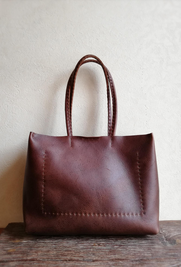 ざっくりtote　ダークブラウン　kudu leather 6枚目の画像