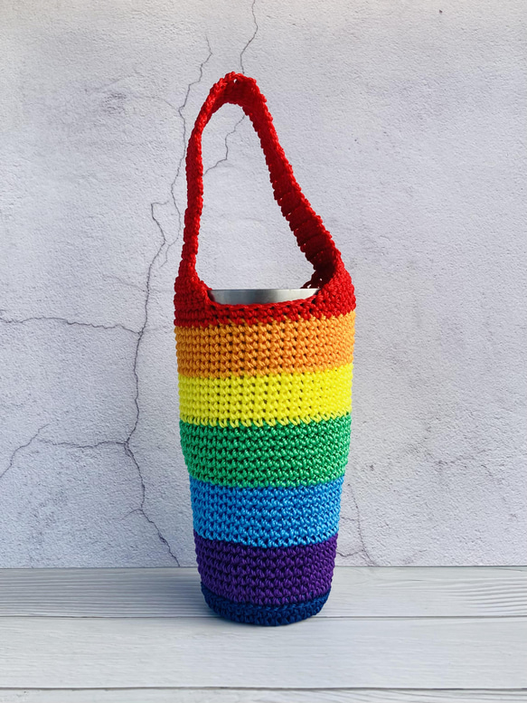 鉤織彩虹飲料袋 第1張的照片