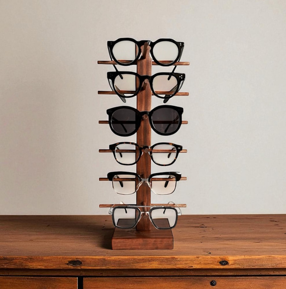 6段 無垢材 木製 メガネスタンド サングラススタンド 眼鏡盒 itsunao
