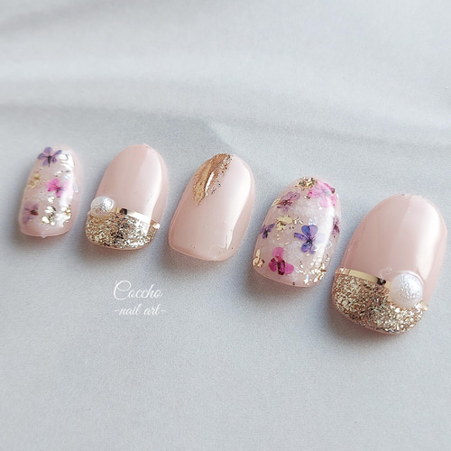 ジェルネイルセット　100色以上　押し花付き No.39 ジェルネイル 桜 ピンク シェル 押し花 ドライフラワー 春