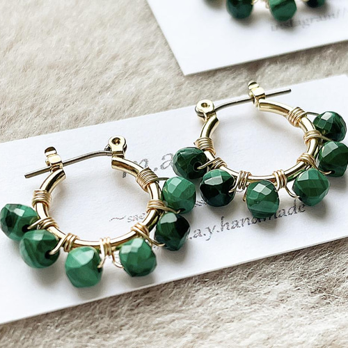 グリーンマラカイトのminiフープ《ピアス:チタンorフープイヤリング