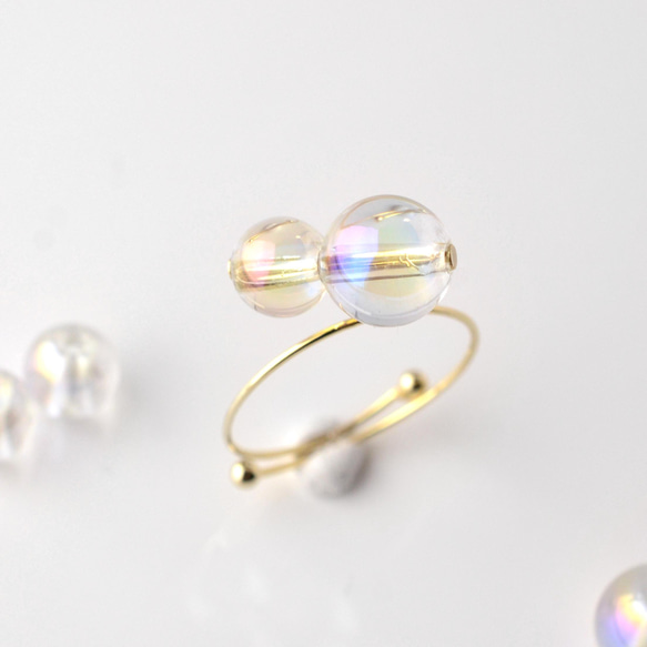 [特色] 肥皂泡戒指，水晶，金色，均碼，生日禮物，聖誕節，大號 第4張的照片