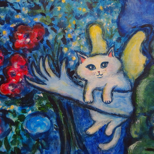 原画 「月夜の白猫ファミリー」 F10号 ＃絵画 ＃ねこ ＃子猫