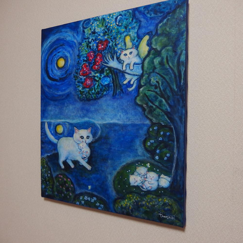 絵画。原画【白猫はいちごを食べるのが好きだ】 苺と白猫さん｜かわいいフリーアイコン・イラストの無料素材