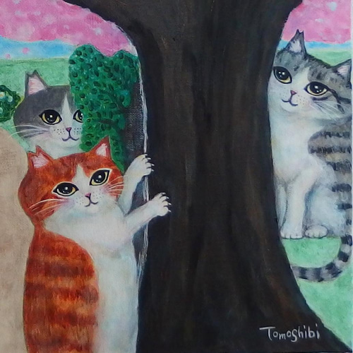 原画 「さくらねこの集まる桜の木」 F10号 #絵画 #ねこ #桜猫