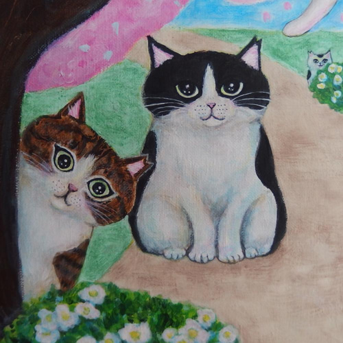 原画 「さくらねこの集まる桜の木」 F10号 #絵画 #ねこ #桜猫