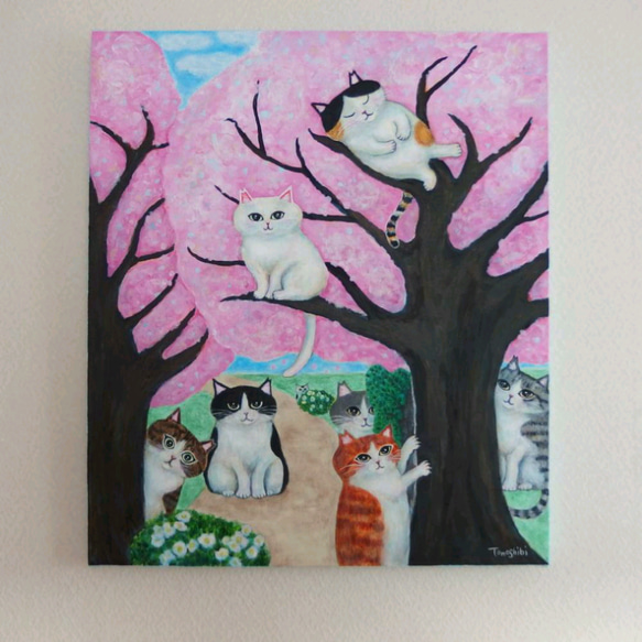 原画 「さくらねこの集まる桜の木」 F10号 #絵画 #ねこ #桜猫 #さくら猫の日 #猫の絵 #桜 #アート 4枚目の画像