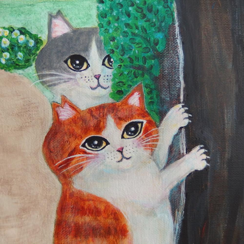原画 「さくらねこの集まる桜の木」 F10号 #絵画 #ねこ #桜猫