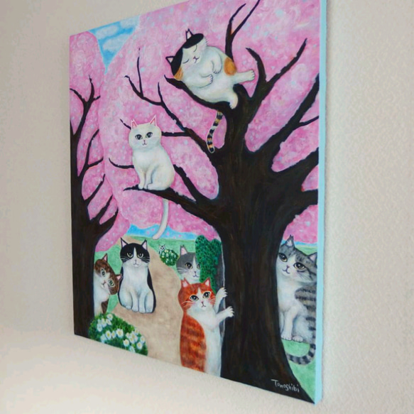 原画 「さくらねこの集まる桜の木」 F10号 #絵画 #ねこ #桜猫 #さくら猫の日 #猫の絵 #桜 #アート 6枚目の画像