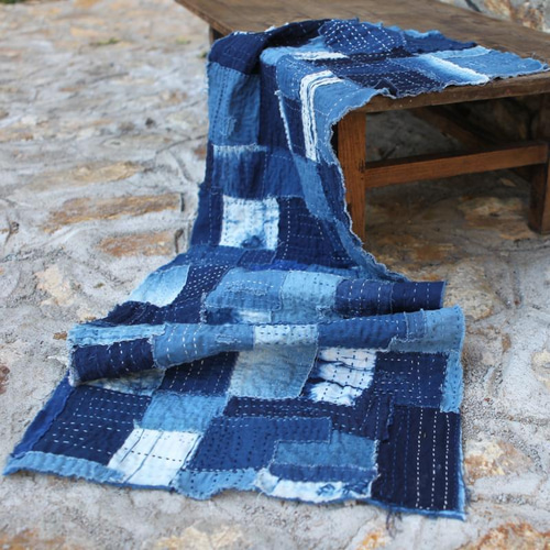 boro襤褸パッチワーク藍染手刺子刺繡茶席コースター主人敷膳敷茶道布芸