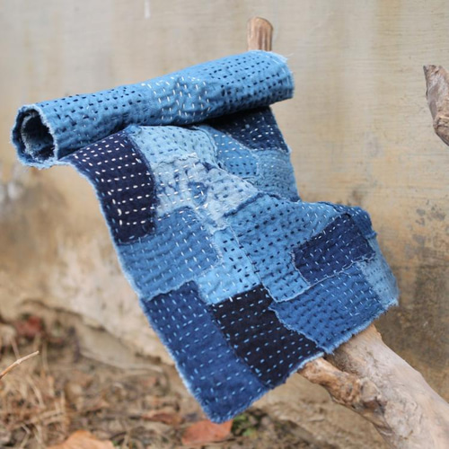 boro襤褸パッチワーク藍染手刺子刺繡茶席コースター主人敷膳敷茶道布芸