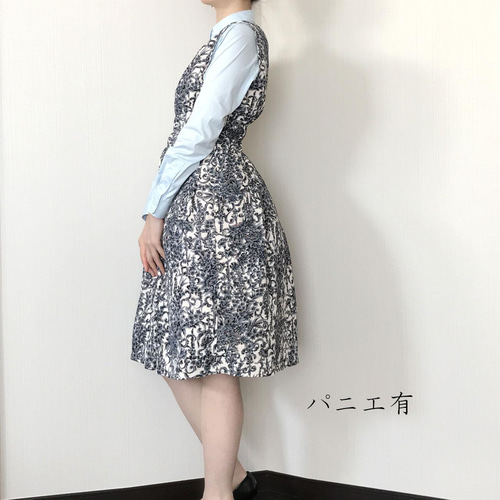 Vネック ノースリーブ ワンピース 【 着物リメイク 】 一点物 / 青