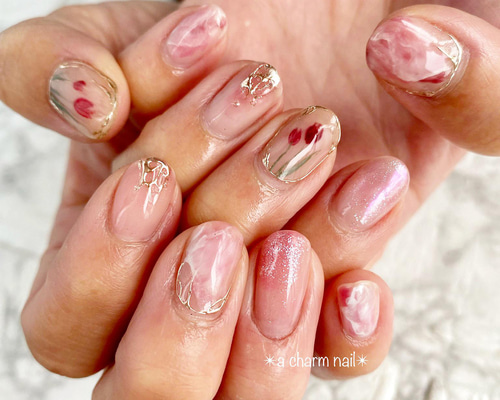 ✴︎ニュアンスネイル✴︎ ピンク チューリップ ミラー 春ネイル 卒業  