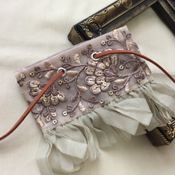 ♡インド刺繍リボン　ポニーフック　ヘアカフ　ブラック　カーキレース　パール付き♡ インド刺繍リボン ポニーフック No.006 ポニーフック