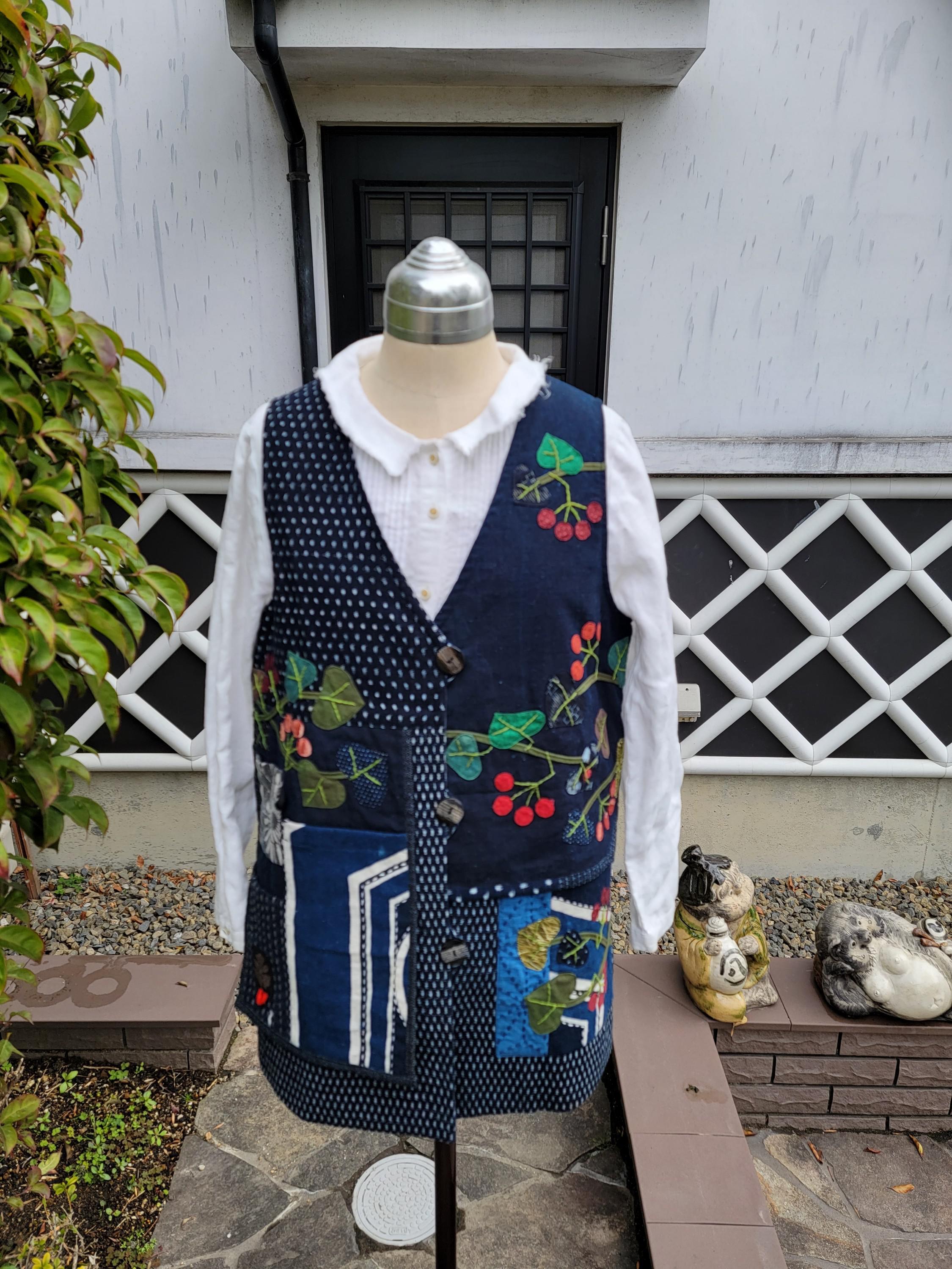 酒袋ベスト 男女兼用 古布 和布 リメイク パーカー コート 投げ込む LL