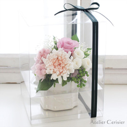 プリザーブドフラワー＜エクラン Sサイズ＞ピンク ホワイト 菊 ローズ 【仏花 お供え花】 5枚目の画像