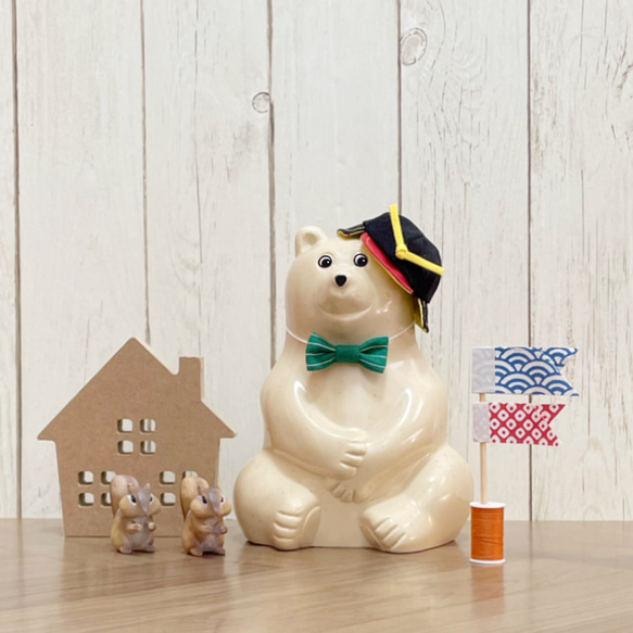 【受注制作】しろくま貯金箱　こどもの日のカブト⑤ホワイト こどもの日のこものセット しろくま貯金箱 その他インテリア雑貨