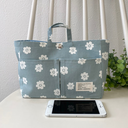 バッグインバッグ　Bag in Bag インナーバッグ　Ver.2 水色系に白い小さな花柄 8枚目の画像