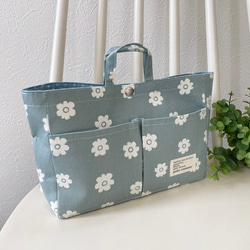バッグインバッグ　Bag in Bag インナーバッグ　Ver.2 水色系に白い小さな花柄 3枚目の画像
