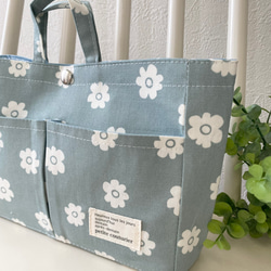 バッグインバッグ　Bag in Bag インナーバッグ　Ver.2 水色系に白い小さな花柄 1枚目の画像