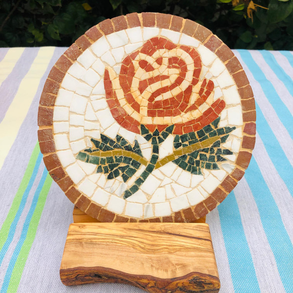 モザイクタイル＊チュニジア伝統工芸品 優美なバラの花 壁掛け バラ1