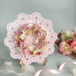 優しいピンクのお花❁フレームリース　受注制作　ギフト　インテリア　プリザーブドフラワー　ドライフラワー　母の日ギフト 1枚目の画像