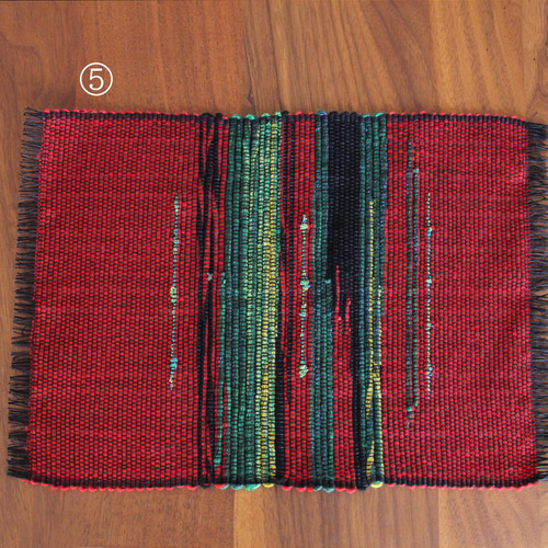 コットンウール手織りマット｟小｠ 赤×グリーン ランチョンマット/敷物