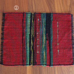 コットンウール手織りマット｟小｠　赤×グリーン　ランチョンマット/敷物/インテリア/花瓶敷き 4枚目の画像
