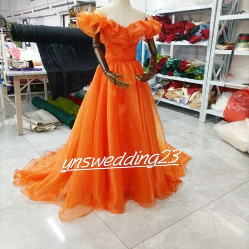 カラードレス オレンジ 結婚式 オフショルダー 2次会 人気 前撮り  