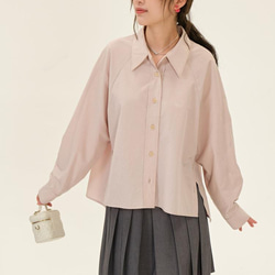 側開衩翻領寬松襯衫-粉色|襯衫|兩色|春夏款|Sora-903 第14張的照片
