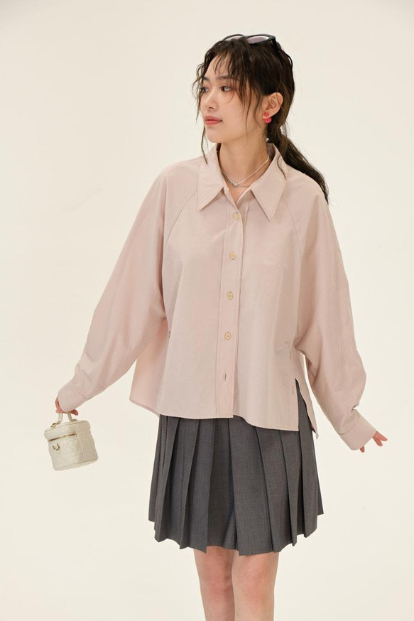 側開衩翻領寬松襯衫-粉色|襯衫|兩色|春夏款|Sora-903 第14張的照片