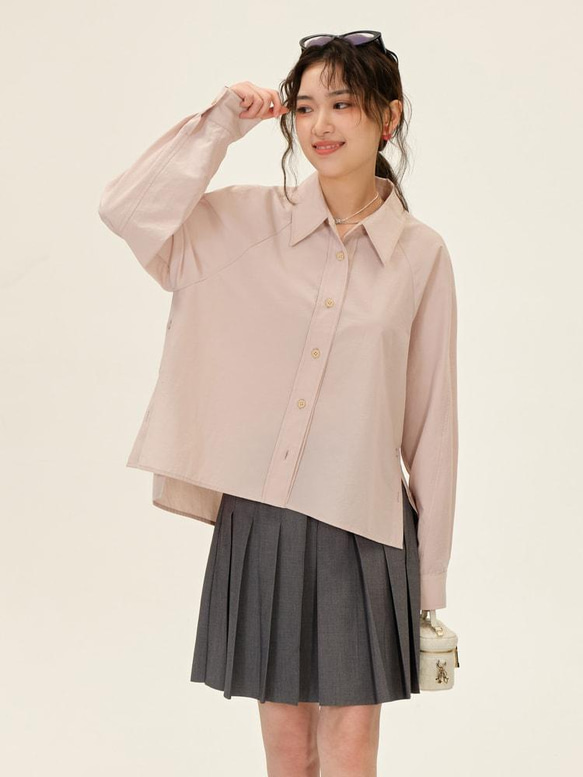 側開衩翻領寬松襯衫-粉色|襯衫|兩色|春夏款|Sora-903 第15張的照片