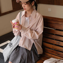 側開衩翻領寬松襯衫-粉色|襯衫|兩色|春夏款|Sora-903 第5張的照片
